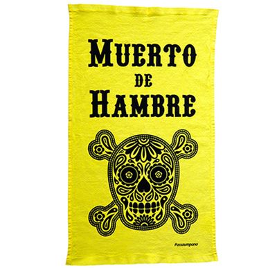 Pano de Prato Caveira Mexicana Algodão 68X40 Amarela Passaumpano