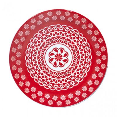 Prato Sobremesa Floreal Renda 20 cm Vermelho Oxford