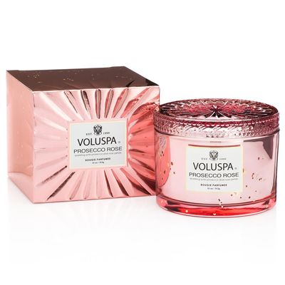 Vela Prosecco Rose Coleção New Vermeil Pote e Tampa Vidro 60 Horas Voluspa