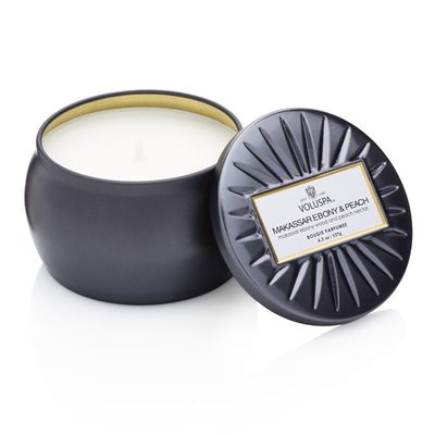 Mini Vela Makassar Ebony e Peach Coleção New Vermeil Lata 25 Horas Voluspa