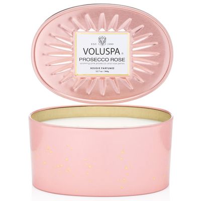 Vela Prosecco Rose Coleção New Vermeil Oval 2 Pavios Lata 50 Horas Voluspa