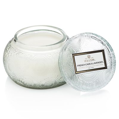 Vela French Cade e Lavander Coleção Japonica Pote Chawan Vidro Relevo com Tampa 50 Horas Voluspa