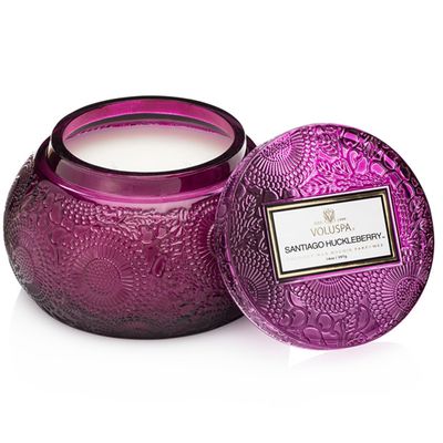 Vela Santiago Huckleberry Coleção Japonica Pote Chawan Vidro Relevo com Tampa 50 Horas Voluspa