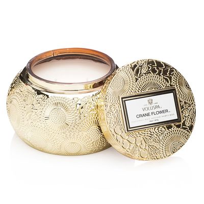 Vela Crane Flower Coleção Japonica Pote Chawan Vidro Relevo com Tampa 50 Horas Voluspa