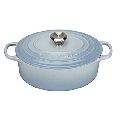 Panela Oval Signature com Pegador Aço Inox 27 cm Azul Coastal Le Creuset