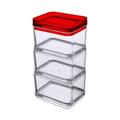 Conjunto Mini Pote Multiuso Mod 100 ml 3 Peças Transparente e Vermelho Coza