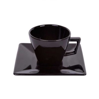 Xícara de Chá com Pires Quadrado Quartier Porcelana 200 ml Preto Oxford