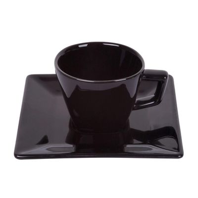 Xícara de Café com Pires Quadrado Quartier Porcelana 75 ml Preto Oxford