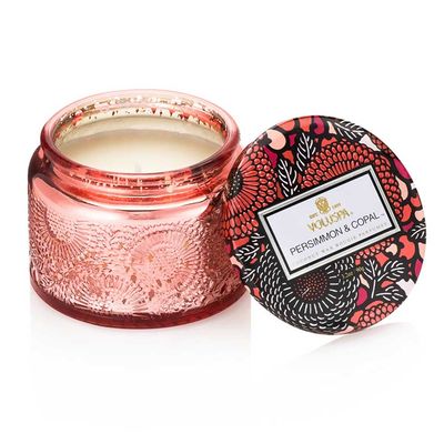 Vela Persimmon e Copal Coleção Japonica Pote de Vidro Relevo com Tampa 25 Horas Voluspa