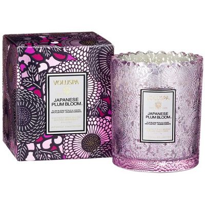 Vela Japanese Plum Bloom Coleção Japonica Copo Trabalhado 45 Horas Voluspa
