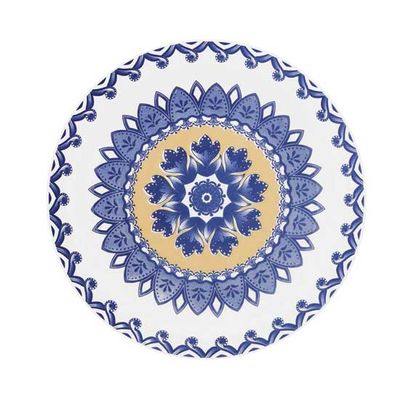 Prato Sobremesa Floreal La Carreta 20 cm Azul e Amarelo Oxford
