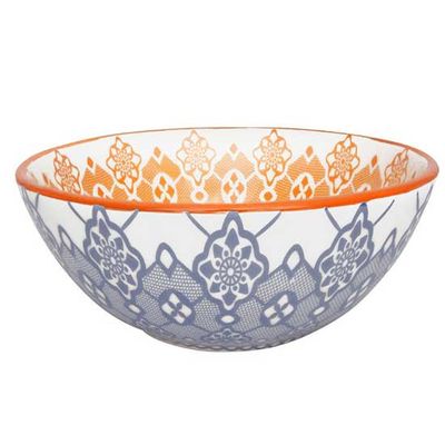 Tigela Full Ladrilho Cerâmica 600 ml Azul e Laranja Oxford