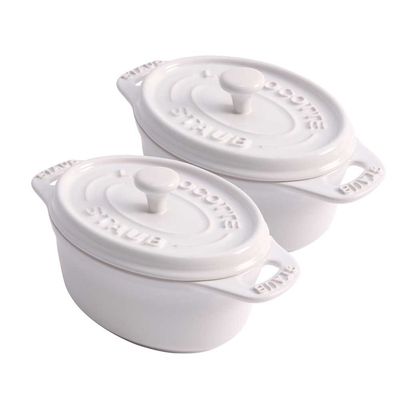 Conjunto Caçarola Oval 2 Peças Cerâmica 11 cm Branco Staub