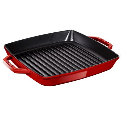 Grelha Quadrada com Duas Alças Ferro Fundido Cereja 28 X 28 cm Staub