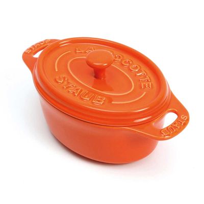 Mini Cocotte Oval Cerâmica 11 cm Laranja Staub