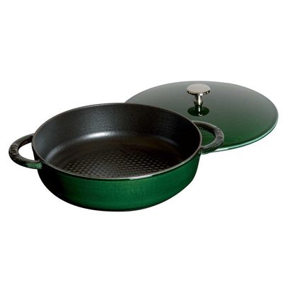 Caçarola Baixa Hexagon com Tampa de Ferro Ferro Fundido 24 cm Verde Basil Staub