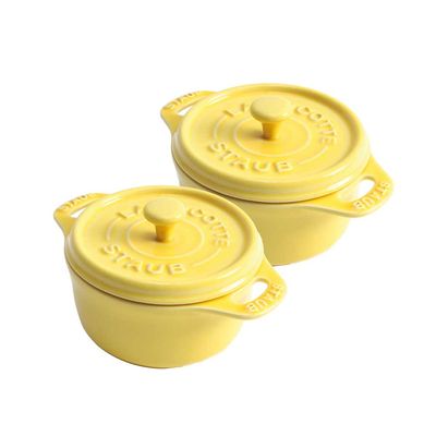 Conjunto Caçarola Redonda 2 Peças Cerâmica 10 cm Amarelo Limão Staub