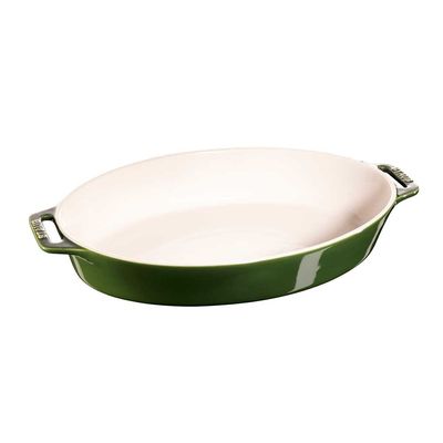 Travessa Oval Cerâmica 37 cm Verde Basil Staub