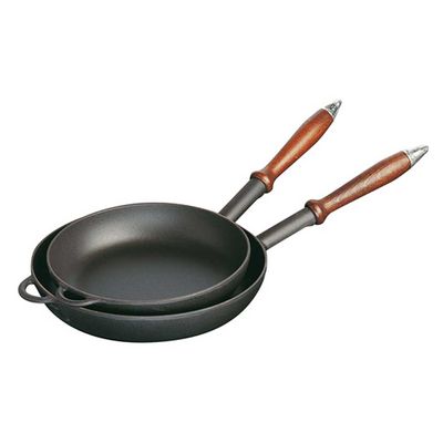 Frigideira com Cabo de Madeira Redonda Ferro Fundido Preto 24 cm Staub