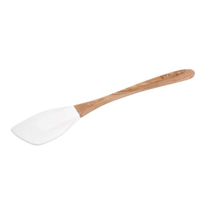 Espátula Silicone com Cabo de Madeira Grande Branco Staub