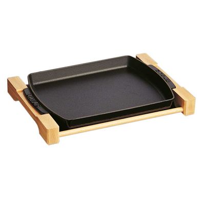 Prato Retangular com Apoio Madeira 33X23 cm Preto Staub
