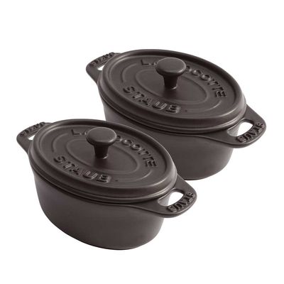 Conjunto Caçarola Oval 2 Peças Cerâmica 11 cm Preto Staub