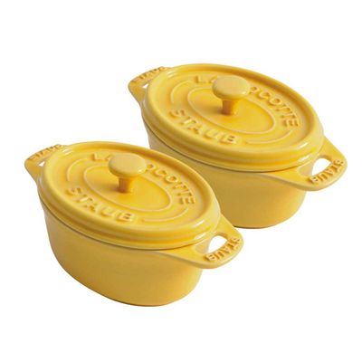 Conjunto Caçarola Oval 2 Peças Cerâmica 11 cm Amarelo Limão Staub