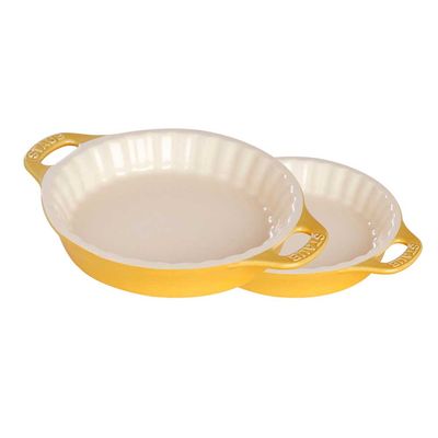 Conjunto Travessa de Torta 2 Peças Cerâmica Amarelo Limão 13 cm Staub