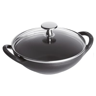 Baby Wok com Tampa de Vidro New Ferro Fundido 16 cm Preto Staub