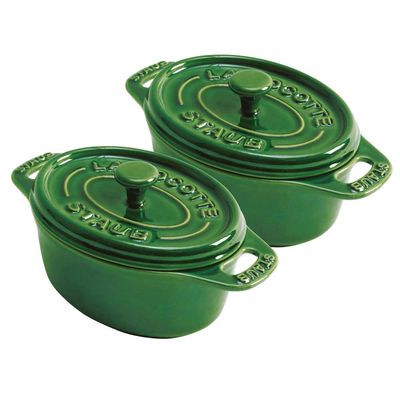 Conjunto Caçarola Oval 2 Peças Cerâmica 11 cm Verde Basil Staub