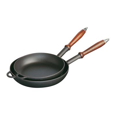 Frigideira com Cabo de Madeira Redonda Ferro Fundido Preto 28 cm Staub
