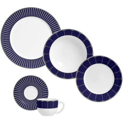 Aparelho de Jantar Flat Cobalt Cerâmica 30 Peças Porto Brasil