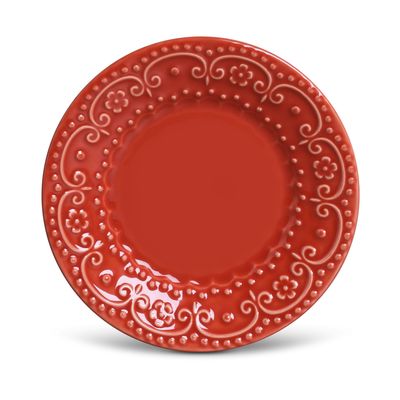 Prato Sobremesa Esparta Cerâmica 6 Peças Vermelho Porto Brasil