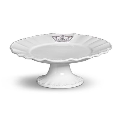 Prato de Bolo com Pé Windsor Etagiere Cerâmica Médio Branco Porto Brasil