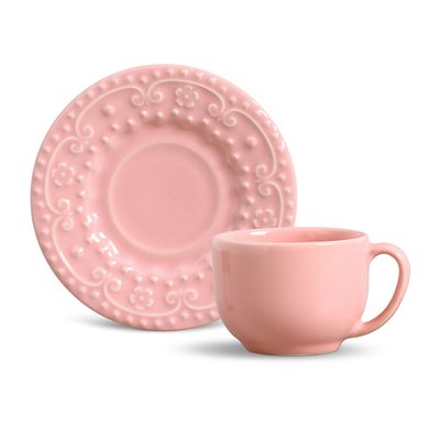 Xícara de Chá Esparta Cerâmica 6 Peças Rosa Porto Brasil