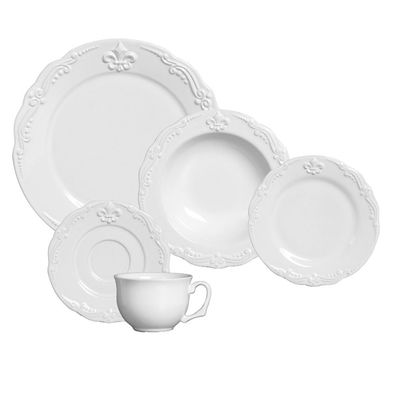 Aparelho de Jantar Flor de Lis Cerâmica 30 Peças Branco Porto Brasil