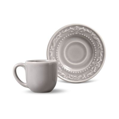 Xícara de Café Acanthus Cerâmica 6 Peças Cinza Claro Porto Brasil