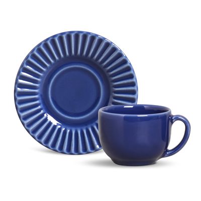 Xícara de Chá Plissé Cerâmica 6 Peças Azul Navy Porto Brasil