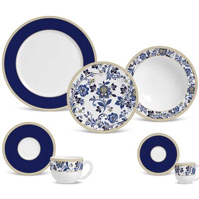 Aparelho de Jantar Flat Classic Blue Cerâmica 42 Peças Porto Brasil