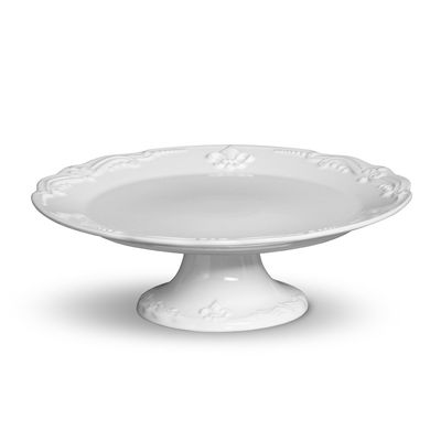 Prato de Bolo com Pé Flor de Lis Etagiere Cerâmica Médio Branco Porto Brasil