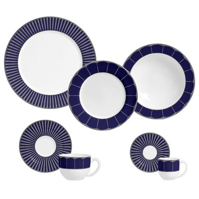 Aparelho de Jantar Flat Cobalt Cerâmica 42 Peças Porto Brasil