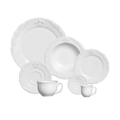 Aparelho de Jantar Flor de Lis Cerâmica 42 Peças Branco Porto Brasil