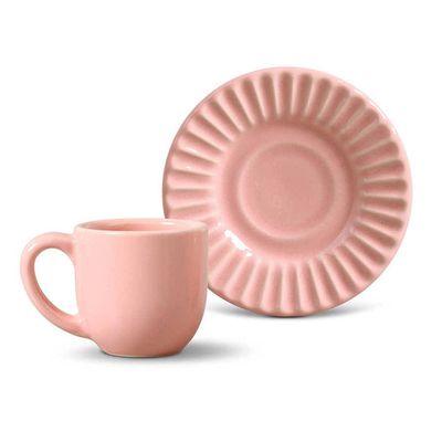 Xícara de Café Plissé Cerâmica 6 Peças Rosa Porto Brasil