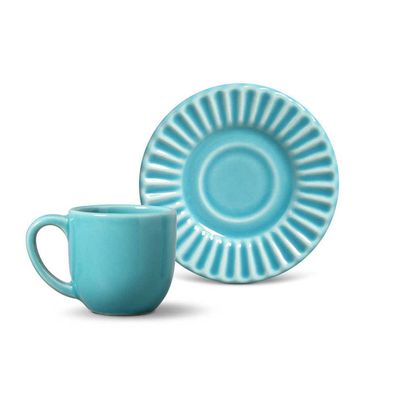 Xícara de Chá Plissé Cerâmica 6 Peças Azul Poppy Porto Brasil