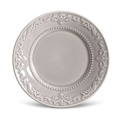 Prato Sobremesa Acanthus Cerâmica 6 Peças Cinza Claro Porto Brasil
