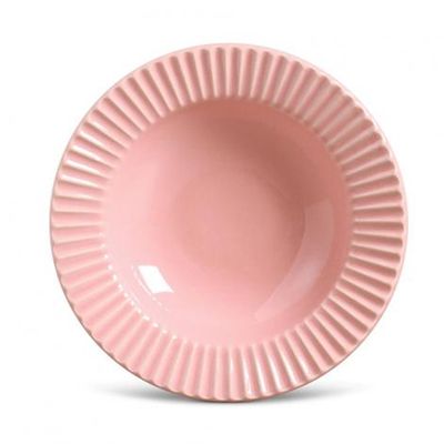 Prato Fundo Plissé Cerâmica 6 Peças Rosa Porto Brasi