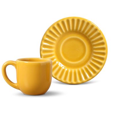 Xícara de Café Plissé Cerâmica 6 Peças Mostarda Porto Brasil