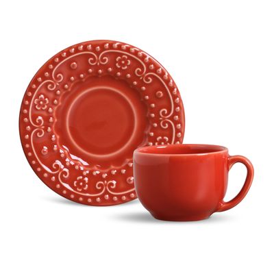 Xícara de Chá Esparta Cerâmica 6 Peças Vermelho Porto Brasil