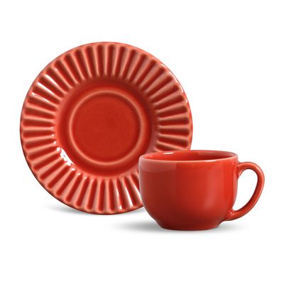 Xícara de Chá Plissé Cerâmica 6 Peças Vermelho Porto Brasil