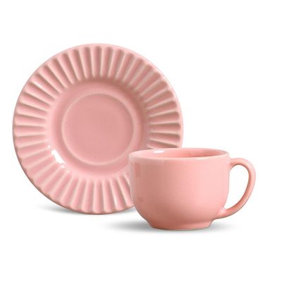 Xícara de Chá Plissé Cerâmica 6 Peças Rosa Porto Brasil